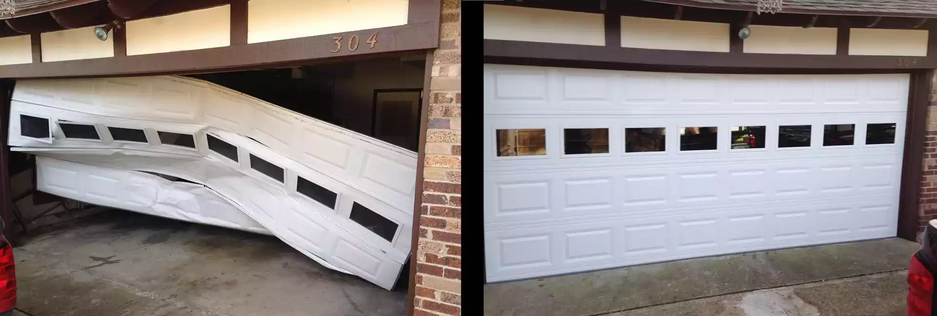 Before and after garage door repair